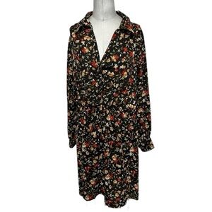 Emma & Michele Black Dress with Red and Gold Floral Pattern Size XL
